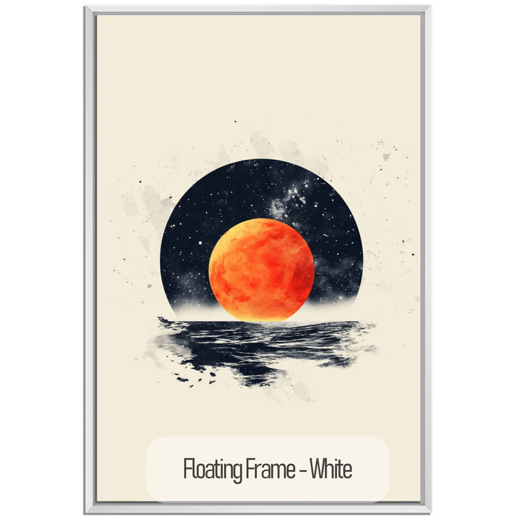 Minimalism Collection | Blood Moon Tide | Mystical Red Moon Seascape Art Print by Roderick Sebastiaan | WoodenFloaterFrame-White_c6a85ae0-6f97-407b-acb5-fd09d94db7c2