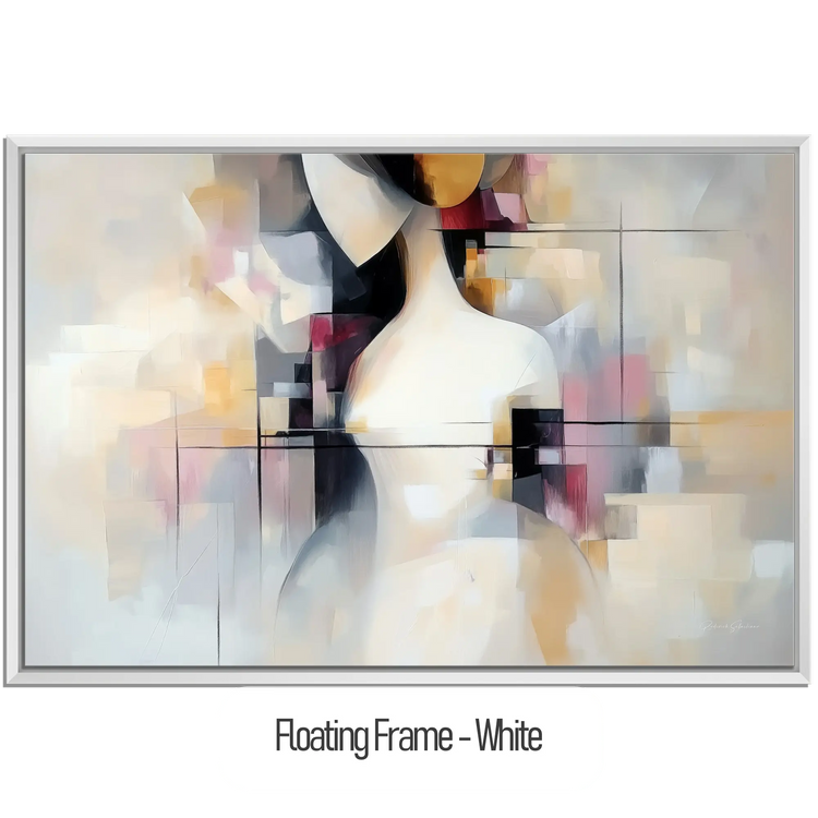 Surrealism Collection | Unspoken Dialogues | Abstract Cubist Female Silhouette with Soft Contrasts by Roderick Sebastiaan | WoodenFloaterFrame-White_d75f70b3-4a75-4675-9076-89f352588c1d