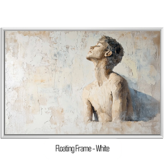 Male Collection | Subtle Liberation | Minimalist Textured Look Portrait of Introspection by Roderick Sebastiaan | WoodenFloaterFrame-White_e2564f37-4aff-4c39-97fd-36b355743b66