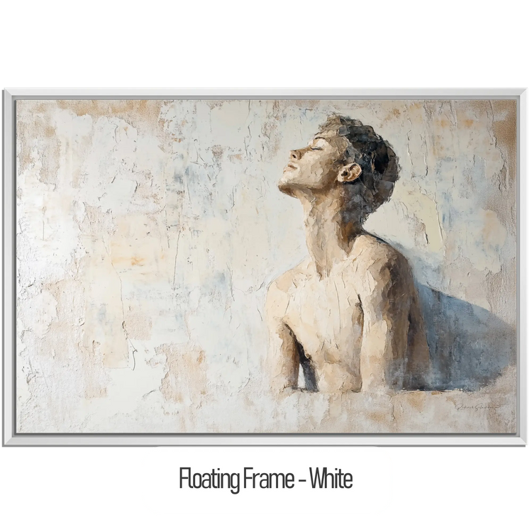 Male Collection | Subtle Liberation | Minimalist Textured Look Portrait of Introspection by Roderick Sebastiaan | WoodenFloaterFrame-White_e2564f37-4aff-4c39-97fd-36b355743b66