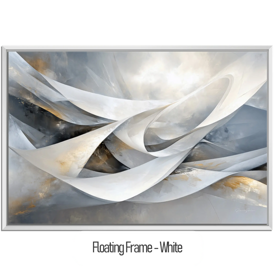 Abstract Collection | Shimmering Tide | Abstract Minimalist Flow with Metallic Accents by Roderick Sebastiaan | WoodenFloaterFrame-White_e863ceb7-31b0-4586-b11c-67fd1ea99fe4