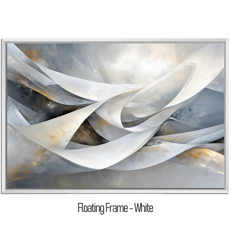 Abstract Collection | Shimmering Tide | Abstract Minimalist Flow with Metallic Accents by Roderick Sebastiaan | WoodenFloaterFrame-White_e863ceb7-31b0-4586-b11c-67fd1ea99fe4