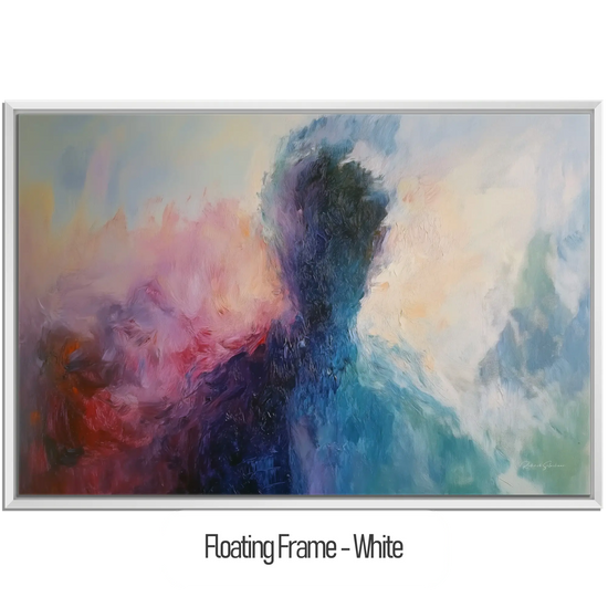 Abstract Collection | Fading Memories | Abstract Silhouette with Vibrant Blues and Pinks by Roderick Sebastiaan | WoodenFloaterFrame-White_f3d4e134-1b88-4456-8d95-294462e6618b