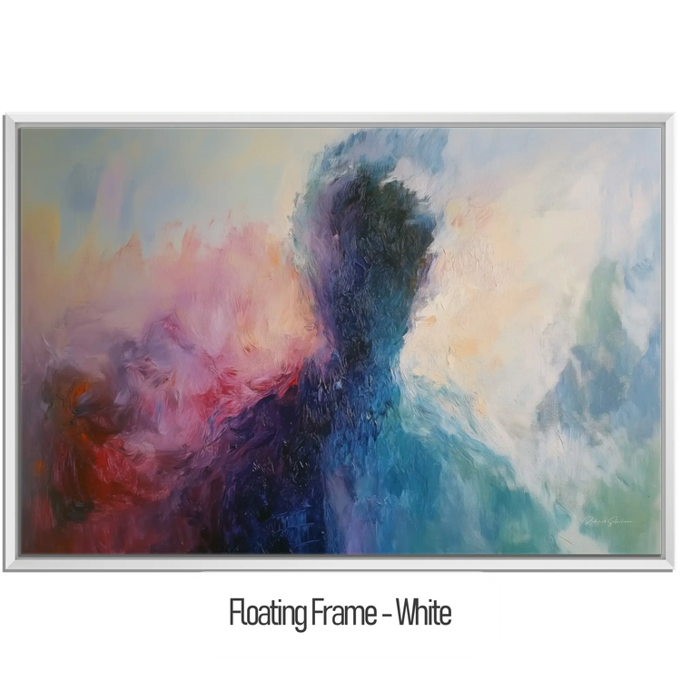 Abstract Collection | Fading Memories | Abstract Silhouette with Vibrant Blues and Pinks by Roderick Sebastiaan | WoodenFloaterFrame-White_f3d4e134-1b88-4456-8d95-294462e6618b