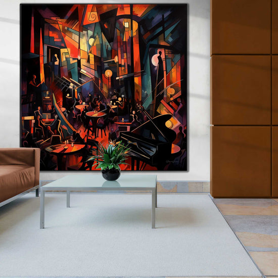 Music Collection | 20's Jazz No.3 | Artistic Swing Session and Abstract Rhythm on Art Cloth by Roderick Sebastiaan | Zone-20_sJazzNo.3hotel-lobby-with-ceramic-feature-wall-1x1-1-Panel