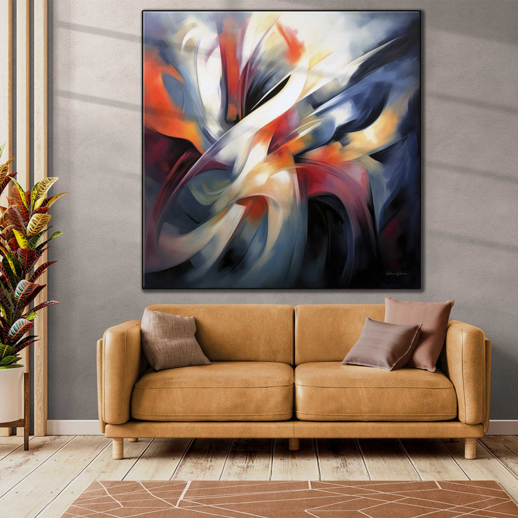 Abstract Collection | Colours of Passion | Passionate Warm Abstraction on Art cloth by Roderick Sebastiaan | Zone-ColorsofPassionlarge-bright-living-room-1x1-1-Panel