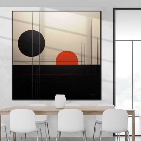 Minimalism Collection | Cosmic Duet | Sleek Geometric Art Print for Modern Interiors by Roderick Sebastiaan | Zone-CosmicDuetmodern-minimal-dining-room-interior-1x1-1-Panel