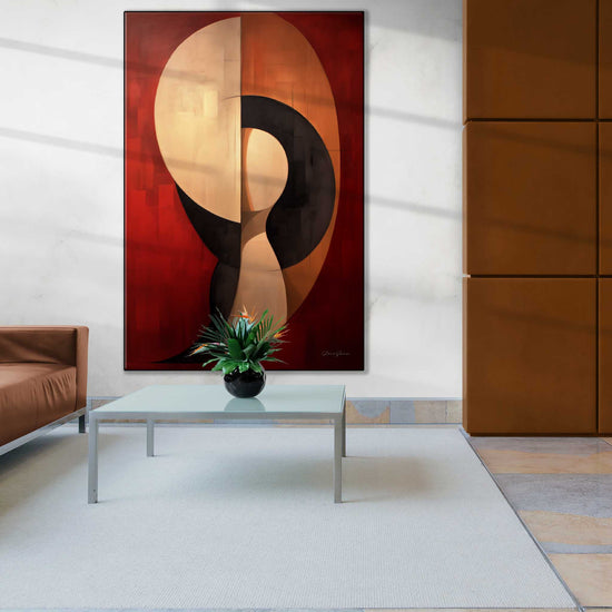 Abstract Collection | Crimson Dance | Fiery Red Abstract Dance on Modern Art Frame by Roderick Sebastiaan | Zone-CrimsonDancehotel-lobby-with-ceramic-feature-wall-2x3-1-Panel