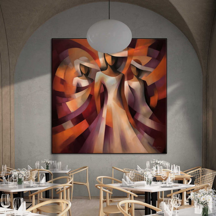 Feminine Collection | Crimson Rhapsody | Elegant Dance of Colour and Shape Art Print by Roderick Sebastiaan | Zone-CrimsonRhapsodyfancy-restaurant-with-vaulted-ceiling