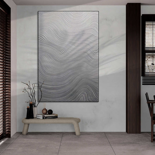 Minimalism Collection | Deserto d'Avorio | Soothing Zen Waves in Abstract Minimalism by Roderick Sebastiaan | Zone-Desertod_Avorioopen-plan-room-with-wood-accents