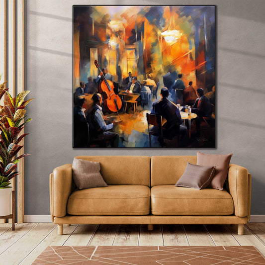 Music Collection | Echoes of Bourbon Street | Vibrant New Orleans Jazz Club Art Print by Roderick Sebastiaan | Zone-EchoesofBourbonStreetlarge-bright-living-room-1x1-1-Panel