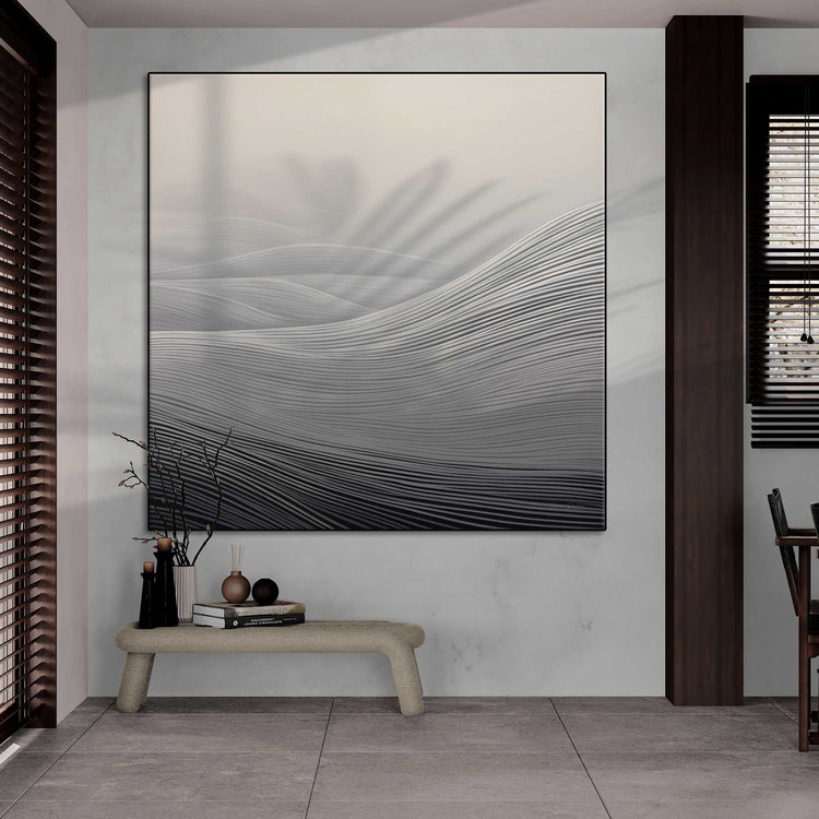 Minimalism Collection | Fading Echoes | Elegant Minimalist Dune Landscape Art for Modern Spaces by Roderick Sebastiaan | Zone-FadingEchoesopen-plan-room-with-wood-accents