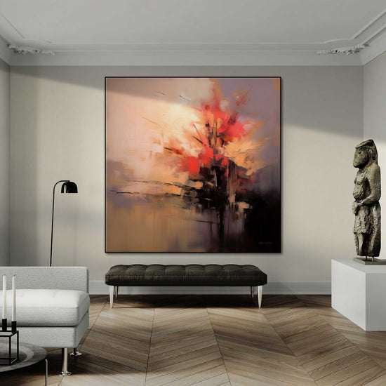 Abstract Collection | Fiery Genesis | Warmth and Motion in Abstract Canvas Art by Roderick Sebastiaan | Zone-FieryGenesiselegant-living-room-with-unique-sculpture