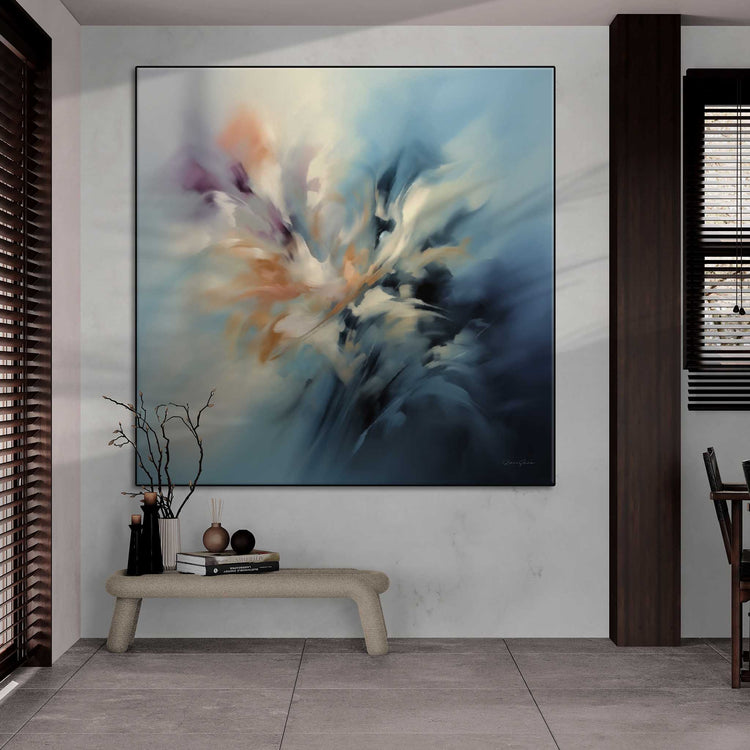 Abstract Collection | Forces of Creation | Abstract Cosmic Dance of the Elements by Roderick Sebastiaan | Zone-ForceofCreationopen-plan-room-with-wood-accents