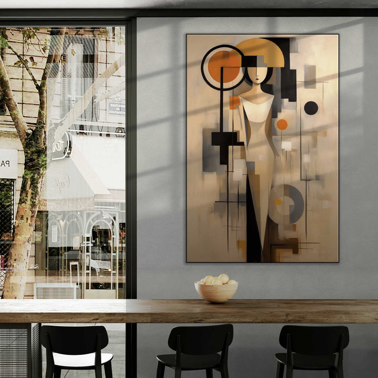 Abstract Collection | Graceful Geometry | Art Deco Inspired Woman Figure Portrait on Art Cloth by Roderick Sebastiaan | Zone-GracefulGeometrycity-cafe-with-window-views