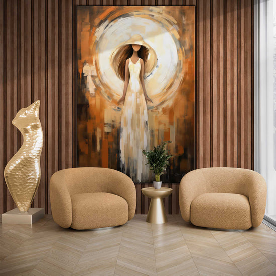 Feminine Collection | Lune de Beauté | Abstract Nocturnal Female Elegance in Moonlight by Roderick Sebastiaan | Zone-LunedeBeauteliving-room-with-armchairs-and-sculpture-2x3-1-Panel