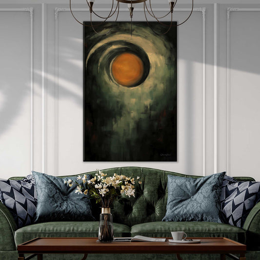 Abstract Collection | Mystic Solaris | Abstract Solar Mystery in Dark Hues Art Print by Roderick Sebastiaan | Zone-MysticSolarisclassic-living-room-with-fancy-sofa