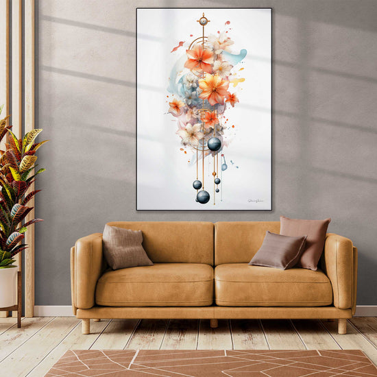 Botanical Collection | Nature's Clockwork | Floral Elegance and Timeless Mechanics Art Print by Roderick Sebastiaan | Zone-Nature_sClockworklarge-bright-living-room-2x3-1-Panel