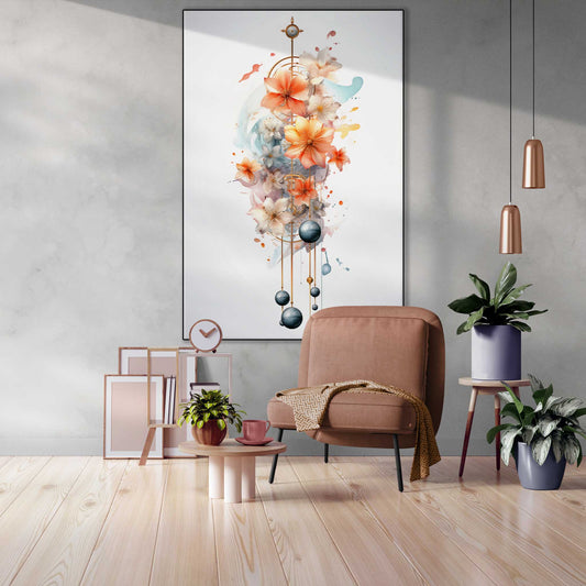 Botanical Collection | Nature's Clockwork | Floral Elegance and Timeless Mechanics Art Print by Roderick Sebastiaan | Zone-Nature_sClockworklarge-open-living-room-2x3-1-Panel