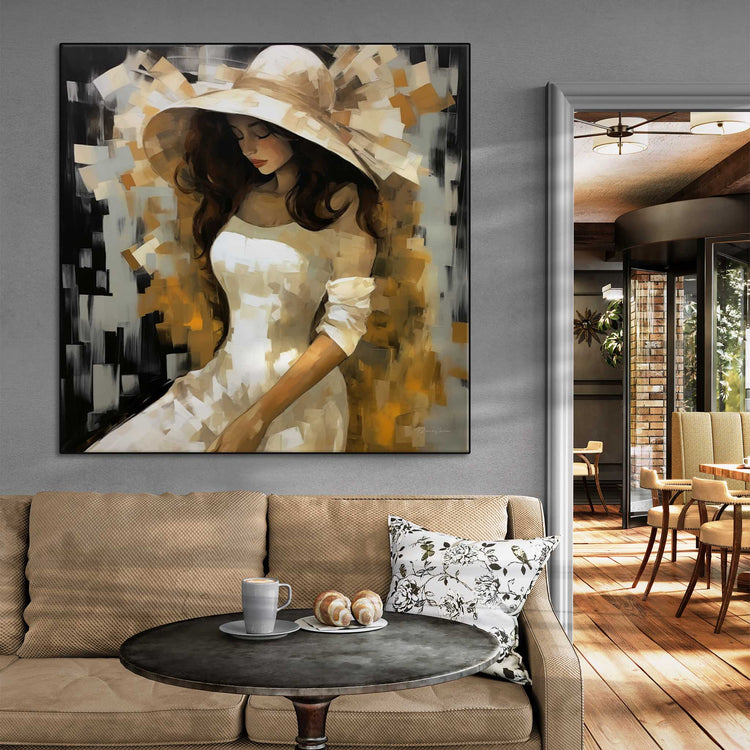 Feminine Collection | Silent Contemplation | Subtle and Serene Portrait in Stylish Art Frame by Roderick Sebastiaan | Zone-SilentContemplationcafe-with-sofa-and-table