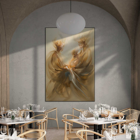 Abstract Collection | Souls of Elysium | Ethereal Dance of Light and Harmony Art by Roderick Sebastiaan | Zone-SoulsofElysiumfancy-restaurant-with-vaulted-ceiling