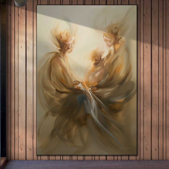 Abstract Collection | Souls of Elysium | Ethereal Dance of Light and Harmony Art by Roderick Sebastiaan | Zone-SoulsofElysiumspotlit-corridor-wall-in-gallery-2x3-1-Panel