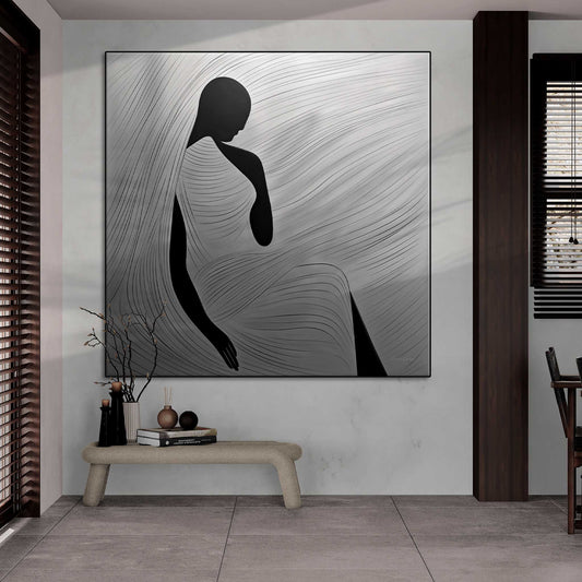 Minimalism Collection | Space of Reflection | Contemplative Monochrome Silhouette Art Print by Roderick Sebastiaan | Zone-SpaceofReflectionopen-plan-room-with-wood-accents