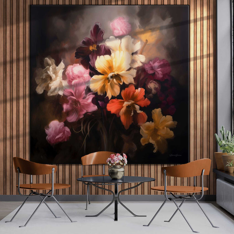 Botanical Collection | Symphony of Flowers | Enchanting Floral Art Print for Elegant Decor by Roderick Sebastiaan | Zone-SymphonyofFlowerssunroom-with-table-and-chairs-1x1-1-Panel