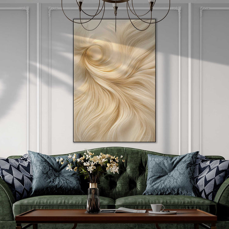 Minimalism Collection | Threads of Fate | Intricate & Chaotic Golden Strands of Destiny Art Print by Roderick Sebastiaan | Zone-ThreadsofFateclassic-living-room-with-fancy-sofa