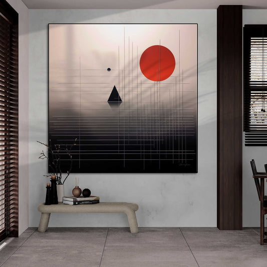 Minimalism Collection | Tokyo Sunrise | Serene Minimalist Twilight in Sleek Art Frame by Roderick Sebastiaan | Zone-TokyoSunriseopen-plan-room-with-wood-accents