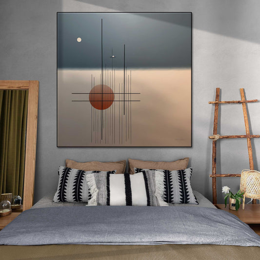 Minimalism Collection | Trinity | Minimalist Zen Spheres and Lines Abstract Art Print by Roderick Sebastiaan | Zone-Trinityboho-style-bedroom