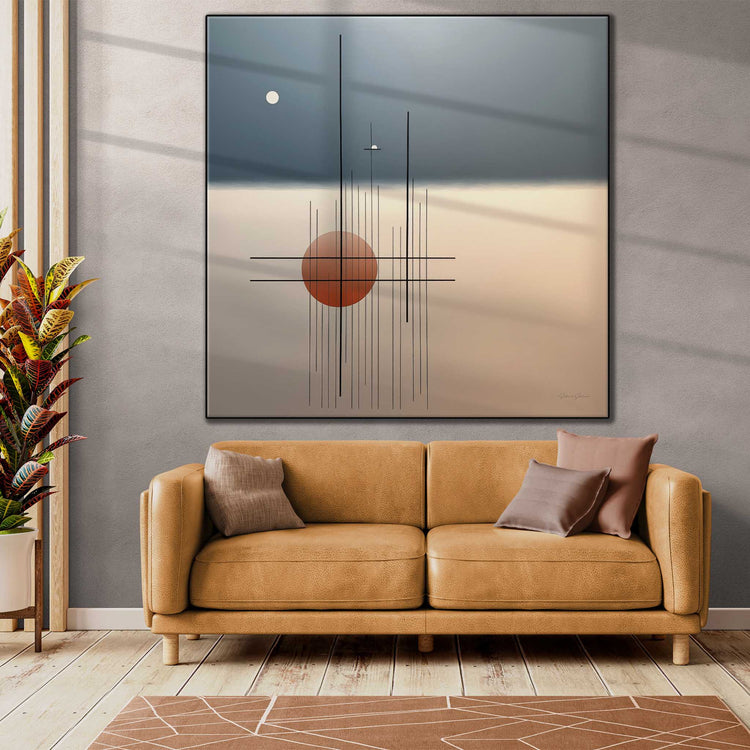 Minimalism Collection | Trinity | Minimalist Zen Spheres and Lines Abstract Art Print by Roderick Sebastiaan | Zone-Trinitylarge-bright-living-room-1x1-1-Panel