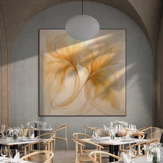 Botanical Collection | Vanilla Verve | Timeless Elegance in Flowing Shades of Yellow on Art Cloth by Roderick Sebastiaan | Zone-VanillaVervefancy-restaurant-with-vaulted-ceiling