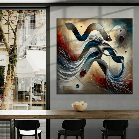 Zodiac Collection | Zodiac Sign Aquarius with Garnet Birthstone in Modern Art Frame by Roderick Sebastiaan | Zone-ZodiacSignAquariuswithGarnetBirthstonecity-cafe-with-window-views